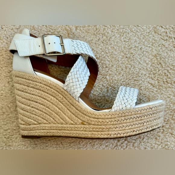 Aerosoles ‘Kathy’ Platform Wedge LEATHER Woven White Strap Wicker Heel Size 9 - Picture 5 of 14
